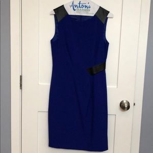 Indigo blue dress with faux leather accents